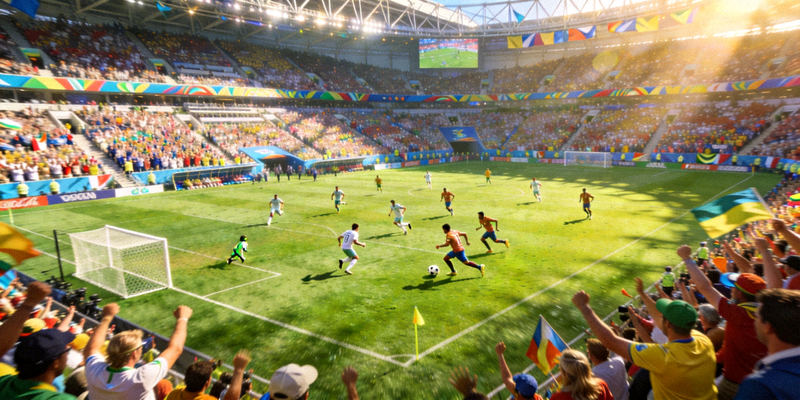 世界杯足球赛赛场全景 - 球员激烈角逐瞬间